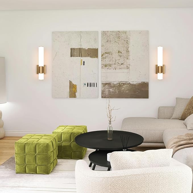 Gold Wall Sconces Set of Two 15 Inch Modern Bathroom Sconce with Acrylic Shades LED Hardwired Sconces Wall Lighting Fixtures for Living Room Bedroom Hallway, 2 Pack