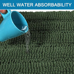H.VERSAILTEX Bath Rugs for Bathroom Non Slip Bath Mats Extra Thick Chenille Striped Rug 20" x 32" Absorbent Non Skid Fluffy Soft Shaggy Washable Plush Mat for Indoor, Bath Room, Tub - Bronze Green