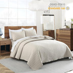 HORIMOTE HOME Quilt Set Twin Size Beige Bedspread, Modern Style Quilted Clouds Pattern Soft Coverlet Set Lightweight Microfiber Quilted Bedspread for All Season, Includes 1 Quilt and 1 Pillow Sham