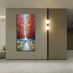 Alenoss Hand Painted 3D Abstract Oil Paintings on Canvas 24x48 Inches Large Modern Forest Landscape Vertical Red Canvas Wall Art Framed Artwork for Living room Bedroom Tree Art Decor