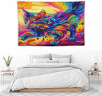 VUMIVI Colorful Cat Tapestry Pet Oil Painting Print Rainbow Colorful Abstract Art Pattern Tapestry Wall Hanging for Living Room Bedroom Dorm Classroom Aesthetic Decor W90xL60in