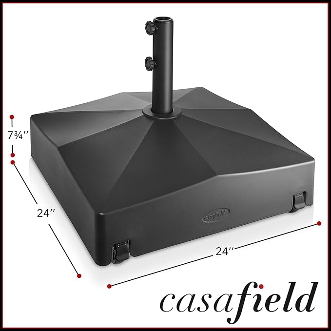 Casafield Patio Umbrella Base, 131lb Capacity, Fillable Heavy Duty Rolling Stand for Outdoor, Patio, Lawn, Deck, Poolside - Black