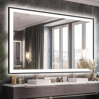 60x40 LED Mirror for Bathroom - Matte Black Framed (Front and Backlit), Anti-Fog Stepless 3 Colors Dimmable Lit Smart Vanity Mirror with Lights(Horizontal/Vertical)