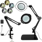 12X Magnifying Glass with Light and Stand,2-in-1 LED Desk Lamp & Clamp,5 Color Modes Brightness Stepless Dimmable,Magnifier with Light Hands Free,Reading,Hobby Close Work