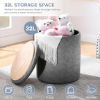 12.6" W x 14.17" H & 14.76" W x 17.32" H Round Set of 2 Ottoman with Storage Vanity Stool for Makeup Multifunctional Ottomans Padded Seat Foot Rest, Padded Seat Footrest for Living Room,Grey