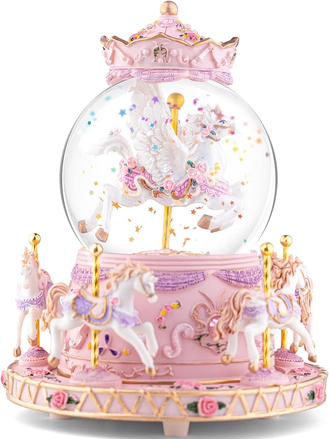 Music Box Unicorn Carousel Horses Snow Globe Gifts, Birthday Gift for Daughter Girls Women, Musical Carousel for Wife Friend Sister Anniversary Christmas Play You are My Sunshine