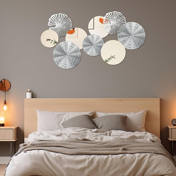 Hicarer 9 Pcs Circle Mirrors Metal Home Decor Wall Decorative Modern Round Accent Wall Art Sculpture Hanging Decorations for Living Room Office Bedroom Kitchen(Silver)