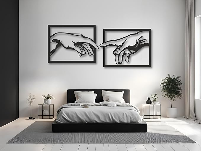 VAILLA The creation of Adam Wall Art, Set of 2 Wooden Wall Arr, Michelangelo Hand of God and Adam Wall Decoration, 3D Large Modern Decor, Textured Sculptures , Wood Ornament Ideal for Living Room, Bedroom and Office