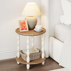 Round End Table, 2-Tier Farmhouse End Table, 18.5'' Handcrafted Weathered Look Wooden Nightstand Accent Table, Pine Leg, Small Side Tables for Living Room, Small Space, Bedroom, Boho, Easy Assembly