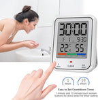 Geevon Digital Bathroom Clock, Waterproof Shower Timer with Large Touch Screen, Battery Operated Bathroom Wall Clock with Temperature & Humidity Display - Suction Cup/Hanging Hole/Stand (White)