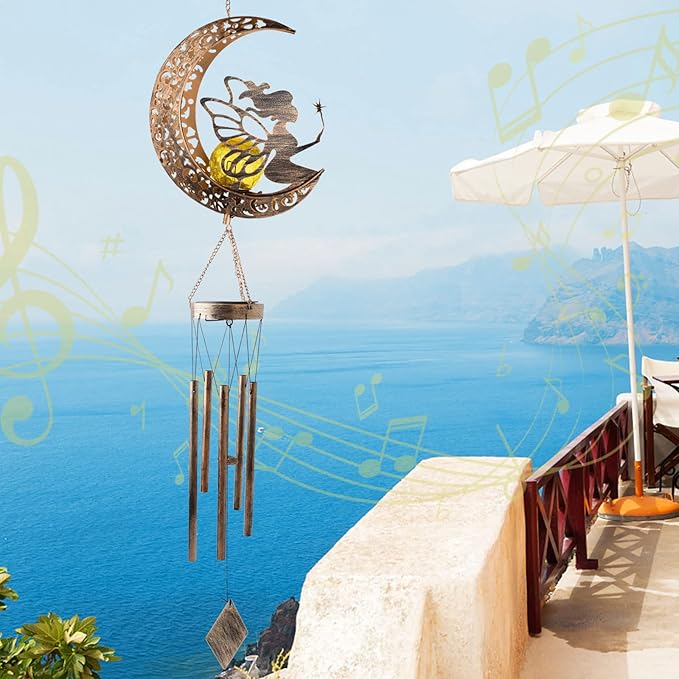 JOBOSI Moon Fairy Wind Chimes, Solar Wind Chime, Gifts for Mom, Women, Grandma, Garden Courtyard Lawn Decoration Gifts,Thanksgiving Gift