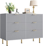 6 Drawer Dresser for Bedroom, Fluted 47.2 in Wide Modern Chest of Drawers with Deep Drawers, Long Large Double Dresser TV Stand, Wooden Dresser Organizer for Living Room, Hallway, Kids Room, Grey