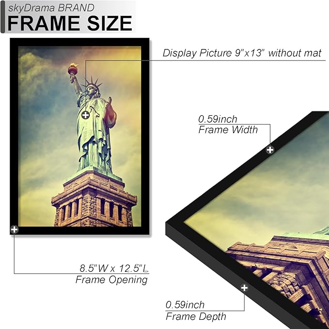 100% Solid Wood 9x13 Picture Frame Set of 3, Black Frame for 9 x 13 Inch Picture Poster Photo, Light Weight 9 by 13 HQ Matte Black Frame for Wall - 3 Pack/Black/9"x13"