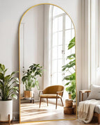 Arched Full Length Mirror, Floor Mirror with Stand, 90"x46" Large, Oversize, Gold