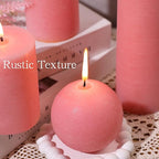 Pink Rustic Textured Pillar Candles Set - 4 Pcs Assorted Sizes Unscented Pillar Candle, Decorative Farmhouse Candles for Home Centerpiece Decor, Holiday Dinner Table, Dripless & Smokeless