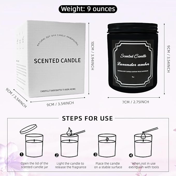 Panoata Lavender Amber Scented Candle – 7oz Soy Wax Candle for Home, Calming & Cozy Aromatherapy Blend, Long-Lasting Clean Burn, Ideal for Relaxation & Mood