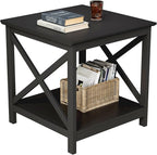 ChooChoo End Table, 24 Inch End Table with 2-Tier Storage Shelf, Side Table for Living Room, Wood Nightstand for Bedroom, Office, Painted Surface, Black