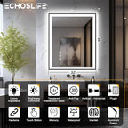 32x36 LED Bathroom Mirror - Black Border (Front and Backlit), Anti-Fog Vanity Mirror with Lights,Stepless Dimmable Illuminated Mirror,3 Colors Smart Mirror(Horizontal/Vertical)