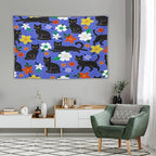 VUMIVI Black Cat Floral Tapestry Red White Hand-Painted Flowers Cute Animals Kids' Doodles Tapestry Wall Hanging for Living Room Bedroom Dorm Classroom Aesthetic Decor W90xL60in