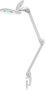 Neatfi 1,200 Lumens LED Magnifying Lamp with Clamp – 5-Inch Lens, 5 Diopter, Dimmable, Adjustable Arm, Includes Microfiber Cloth, Lamp for Reading, Sewing, Crafting (White, 5 Diopter)