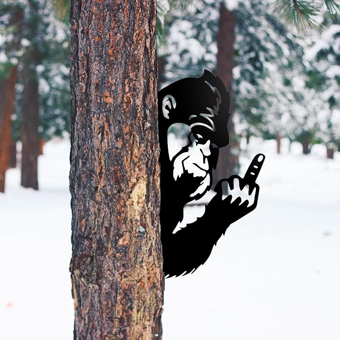 ESTART Peaking a Boo Flipping Off Bigfoot Animal Metal Sign Art Ornament, Animal Peeping Around Signs Corner Tree Garden Fence Farmhouse Outdoor Home Decoration