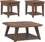 Liberty Furniture Carolina Park 3 Piece Set for Living Room - Octagonal Cocktail Table, 2 End Tables - Amber Brown Oak