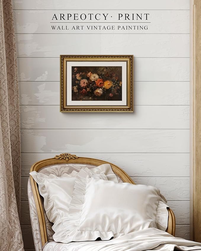 ARPEOTCY Vintage Gold Framed Wall Art Decor, 11x14 Inch Floral Picture Print Artwork, Fall Wall Art for Living Room Bedroom Office, Retro Autumn Bathroom Decor Aesthetic