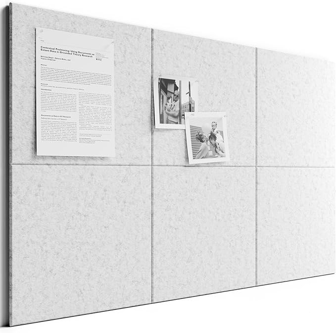Bumusty Large Cork Board 36" x 24" Alternative - 6 Pack Felt Wall Tiles with 40 Safe Removable Adhesive Tabs, 30 Pushpins, Cork Boards for Walls Pin Board Bulletin Board Office Decor (Light Gray)