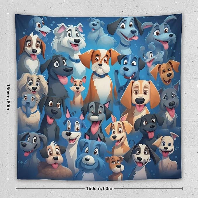 VUMIVI Cartoon Dog Tapestry Cute Puppy Pet Lovers Animal Theme Colorful Illustration Tapestry Wall Hanging for Living Room Bedroom Dorm Classroom Aesthetic Decor W60xL60in