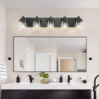 5-Light Bathroom Vanity Light Bathroom Light Fixtures Over Mirror, 31" Black Vanity Lights with Glass Shade, Modern Wall Sconce for Cabinet Porch Bedroom, Hallway E26