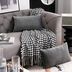 Grey Striped Decorative Pillow Cases: 2 Pack 12x20 Inch Original Velvet Rectangular Throw Pillow Covers for Farmhouse Couch