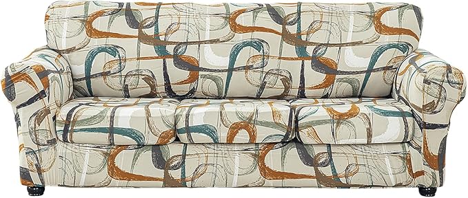 KRFOONN 4 Piece Printed Sofa Couch Cover for 3 Cushion Couches Stretch Sofa Slipcovers with 3 Separate Seat Cushion Covers Washable Furniture Protector with Elastic Bottom (Sofa, 52)