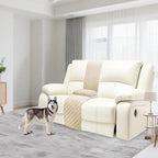 Reclining Sectional Couch Covers Velvet L Shape Recliner Sofa Middle Console Cover for Dogs Pets Washable Anti Slip 1 Additional Recliner Center Console Slipcovers (1 Console, Beige)
