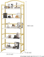JSB No Assembly Folding Bookshelf, 5 Tier Book Shelf for Storage, Vintage Wood Foldable Bookcase for Living Room, Bedroom, Office Organization Shelves