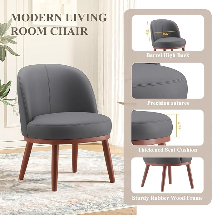 Accent Chair Mid-Century Modern Chair PU Leather Upholstered Armless Chair Set of 1, Suitable for Living Room, Bedroom, Balcony,Dark Gray