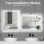 28“ x 36” LED Bathroom Mirror Fogless LED Mirror for Bathroom Dimmable 3 Colors Lights Smart Vanity Mirror Touch Sensor Home Decor Wall Mounted Horizontal/Vertical