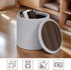 17" Foldable Boucle Round Storage Ottoman,Space-Saving Footrest/Seating/Coffee Table for Small Apartments,Dorms & Bedrooms-Grey