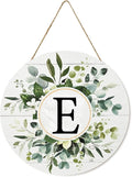 Smile Monogram Letter E Wreaths Wooden Welcome Sign, Family Last Name Initial Front Door Wall Decoration, Floral Spring Summer Porch Rustic Home Kitchen Decor