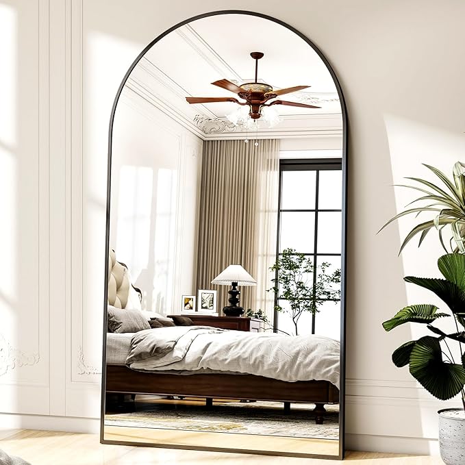 46"x76" Extra Large Arched Full Length Mirror - Leaning Mirror Arch Wall-Mounted Mirrors - Aluminum Alloy Frame Modern Simple Home Decor - for Living Room Bedroom Cloakroom