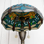 Tiffany Floor lamp Stained Glass Lamps for Living Room Bedroom Office Rustic Corner Standing Tall Vintage Light Kids Unique Pulling Chain Green Dragonfly Style Lighting