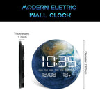 Digital Wall Clock, LED Moon/Earth Design, Temperature Display, 7.87 x 7.87 inches (Earth, 7.87 INCH)