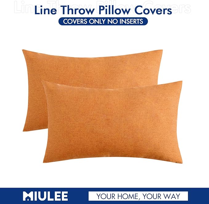 MIULEE Pack of 2 Decorative Outdoor Solid Waterproof Throw Pillow Covers Faux Linen Garden Farmhouse Cushion Cases for Patio Tent Balcony Couch Sofa 20x12 Inch Brown
