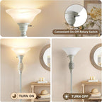 Luvkczc 70" Torchiere Floor Lamp with NightLight - Floor Lamps for Living Room, Bedroom, Office - Vintage Floor lamp with Rotary Switch & Etched Glass Shade, Home Decor, Bulb Included