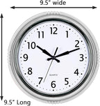 Bernhard Products Retro Wall Clock 9.5 Inch Silver Kitchen 50's Vintage Design Round Silent Non Ticking Quality Quartz Battery Operated for Home/Office/Kitchen/Living Room/School Classroom