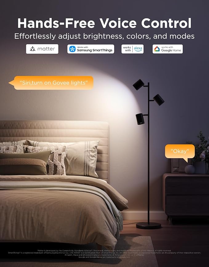 Govee Tree Floor Lamp Compatible with Matter, 3 Rotatable Lights with LuminBlend Technology, Standing Lamp with 64 Dynamic Scenes, Music Sync, Ideal Floor Lamp for Living Room, Bedroom, Office