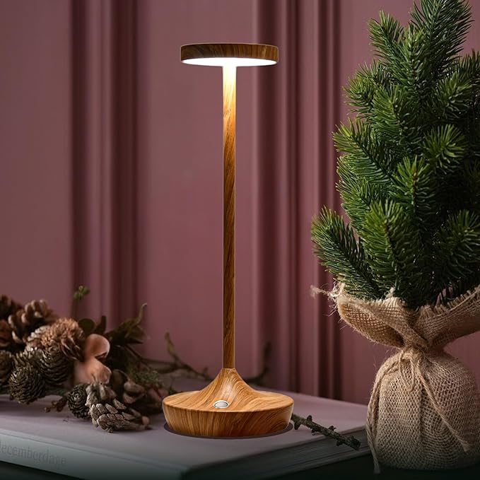 Cordless Table Lamp Rechargeable - 6000mAh LED Battery Operated Table Light - Portable Touch Dimmable Outdoor Waterproof Table Lamps for Patio Bar Restaurant Dining (Bamboo Pattern)