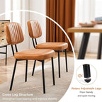 Dining Chairs Set of 2, Mid Century Modern Upholstered Kitchen Chair with PU Leather Cushion Seat & Metal Legs for Home/Living Room/Bedroom/Office-Brown