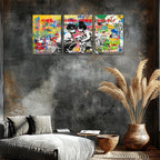 Novatique Street Graffiti Wall Art Banksy Canvas Wall Art Boy and Girl Street Art Print Modern Graffiti Art Abstract Painting Pop Art Wall Decor for Bedroom Living Room, 12”x 16”x 3Pcs