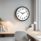 Wall Clock Analog 10 Inch Silent Non Ticking Battery Operated Modern Decorative for Living Room Kitchen Office Bedroom Bathroom(Black)