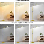 Dimunt LED Floor Lamp, Bright 15W Floor Lamps for Living Room with 1H Timer, Stepless Adjustable 3000K-6000K Colors & Brightness Standing Lamp with Remote & Touch Control Reading Floor Lamps-Golden